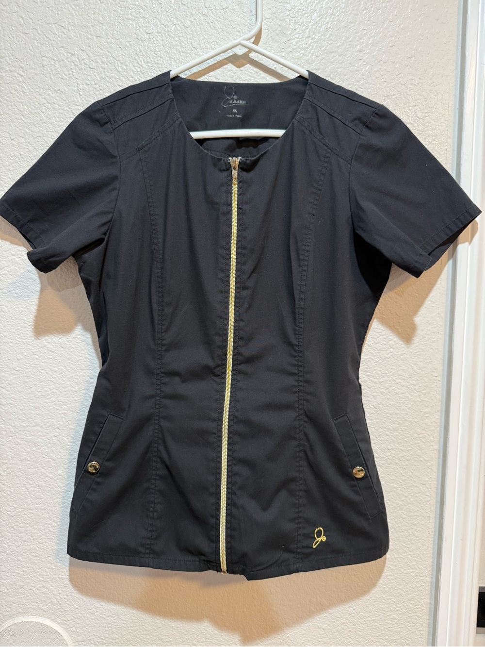 Jaanuu Black Scrub Top with Gold Trim